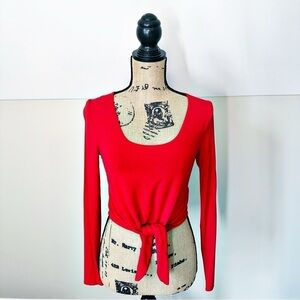 Aritzia Babaton Red Jeronimo Long Sleeve Scoop Neck Crop Top Tie Front Size Sm.